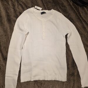 White Long Sleeve Ribbed Top
